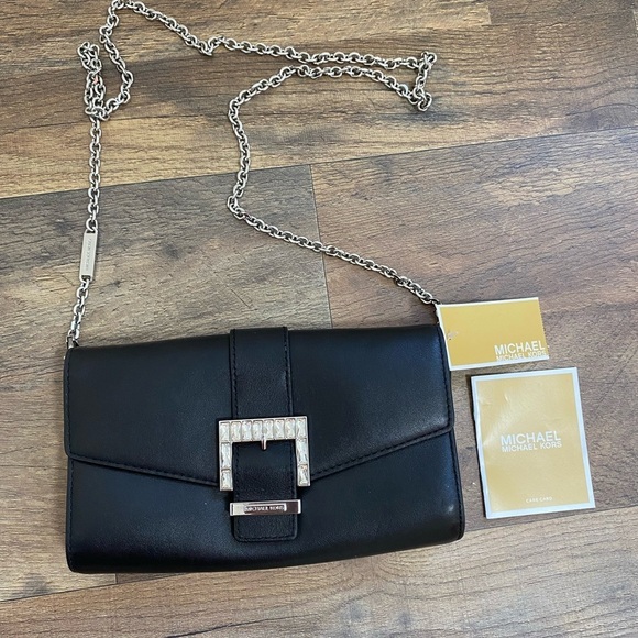 Michael Kors Handbags - Michael Kors Black Clutch with Silver Chain